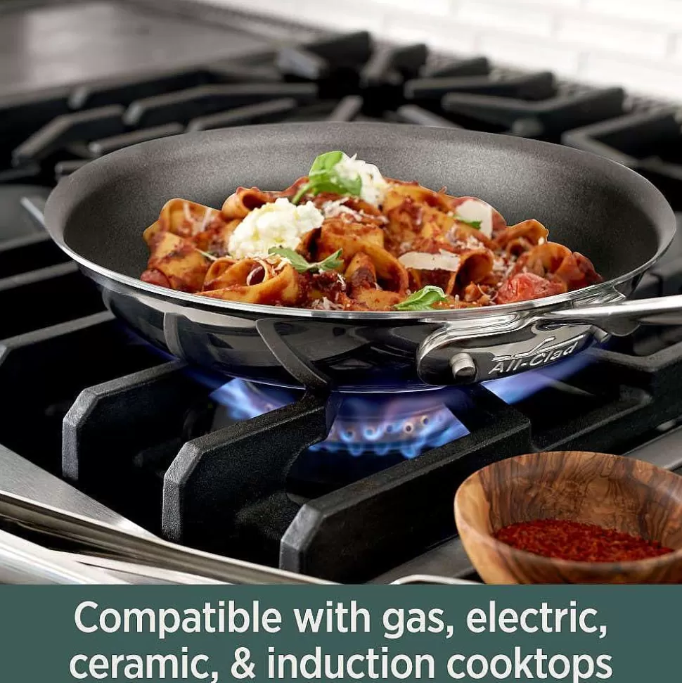 All-Clad Fry Pans & Skillets< D5 Stainless Polished 5-Ply Bonded Cookware, Nonstick Fry Pan With Lid, 10 Inch