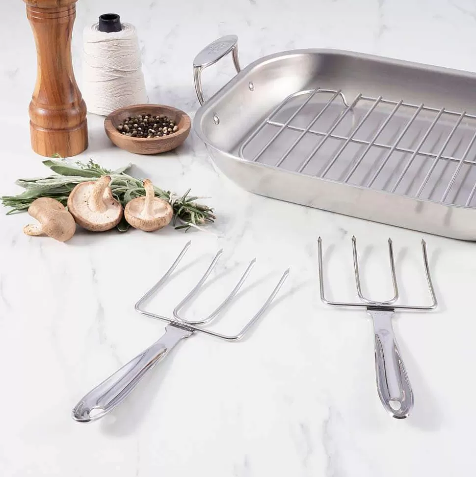 All-Clad Roasters<D3 Stainless 3-Ply Bonded Cookware, Large Flared Roaster With Rack And Two Turkey Forks