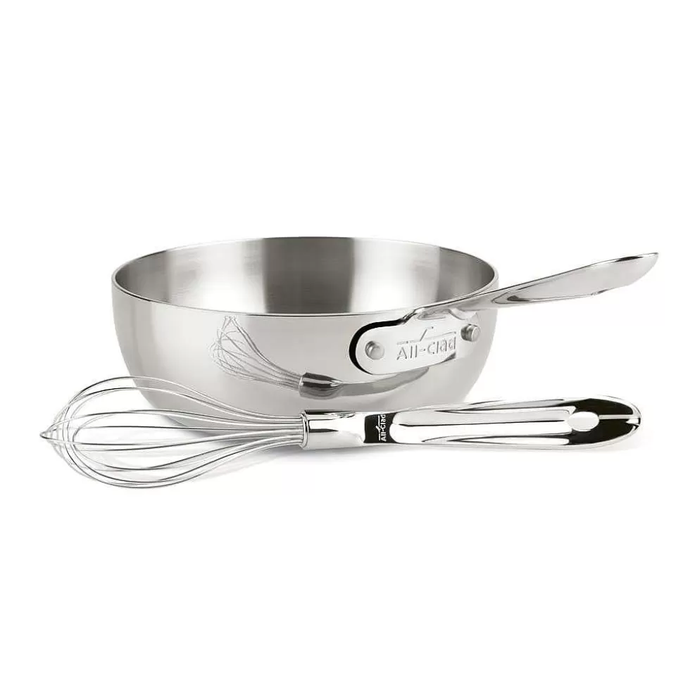 All-Clad Sauce Pans & Sauciers<D3 Stainless 3-Ply Bonded Cookware, Saucier With Whisk, 2 Quart