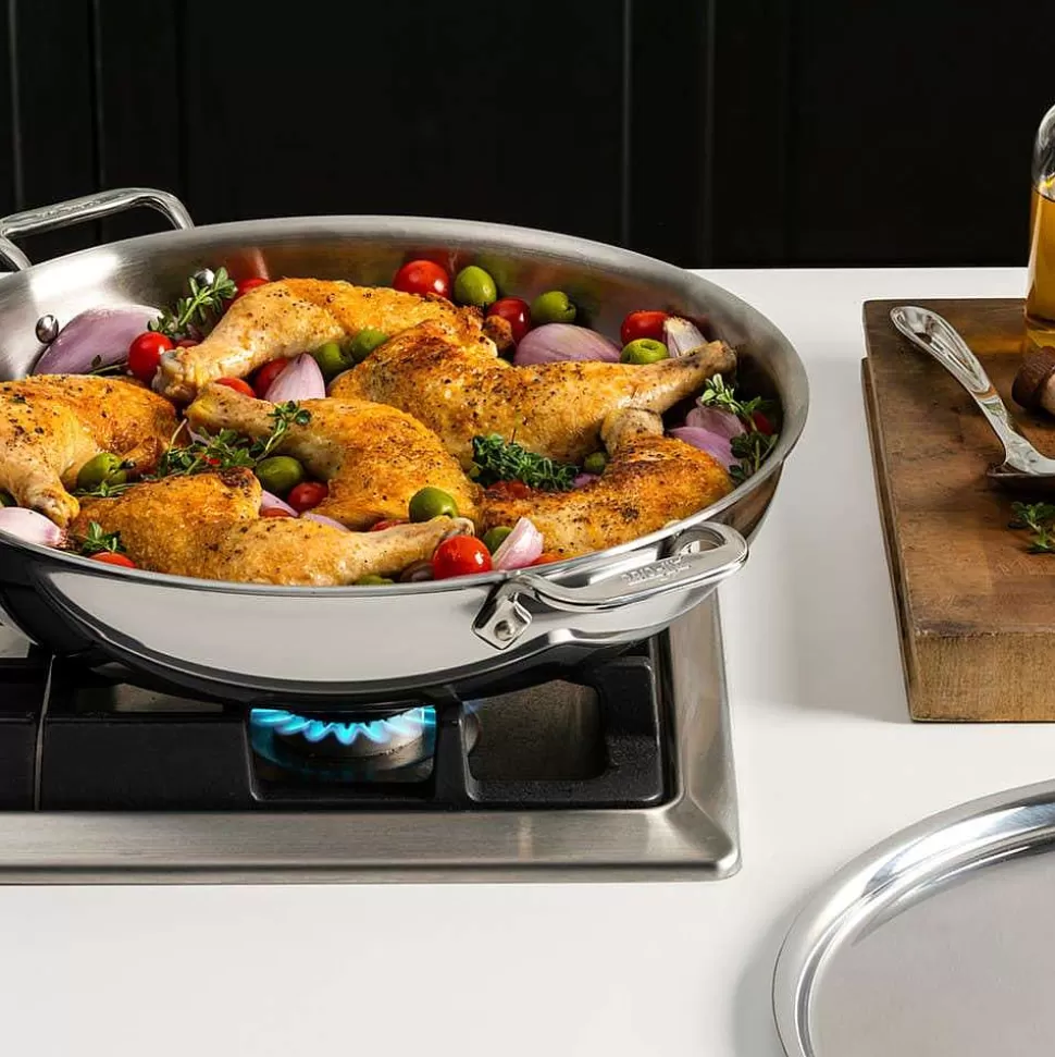 All-Clad Saute Pans<D3 Stainless 3-Ply Bonded Cookware, Sunday Supper Pan With Lid, 7 Quart