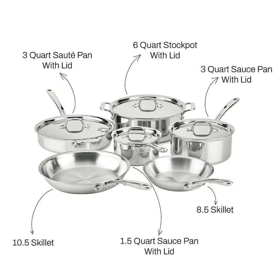 All-Clad Cookware Sets<D3 Stainless Everyday, 10 Piece Pots And Pans Cookware Set