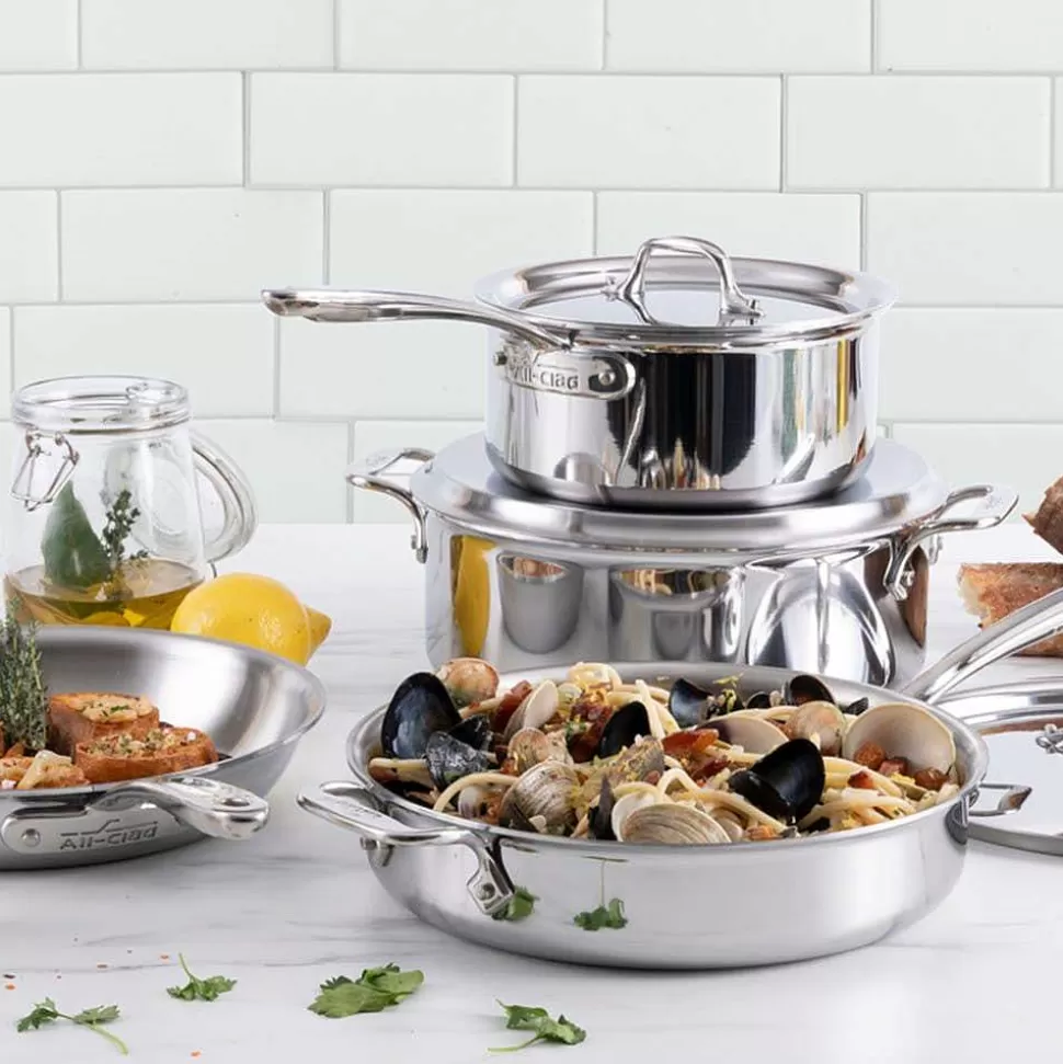 All-Clad Cookware Sets<D3 Stainless Everyday, 7 Piece Pots And Pans Cookware Set