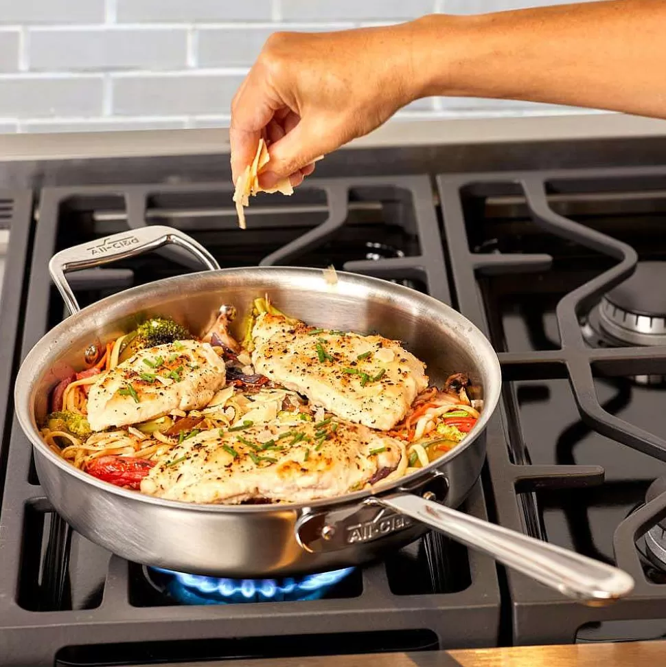 All-Clad Saute Pans<D5 Stainless Brushed 5-Ply Bonded Cookware, Saute Pan With Lid, 6 Quart