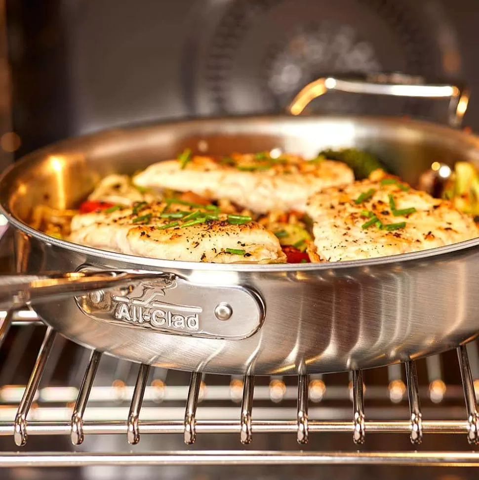 All-Clad Saute Pans<D5 Stainless Brushed 5-Ply Bonded Cookware, Saute Pan With Lid, 6 Quart