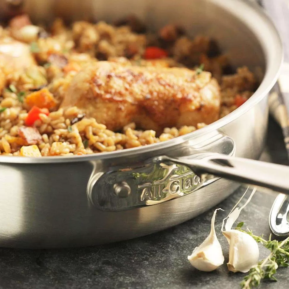 All-Clad Saute Pans<D5 Stainless Brushed 5-Ply Bonded Cookware, Saute Pan With Lid, 6 Quart