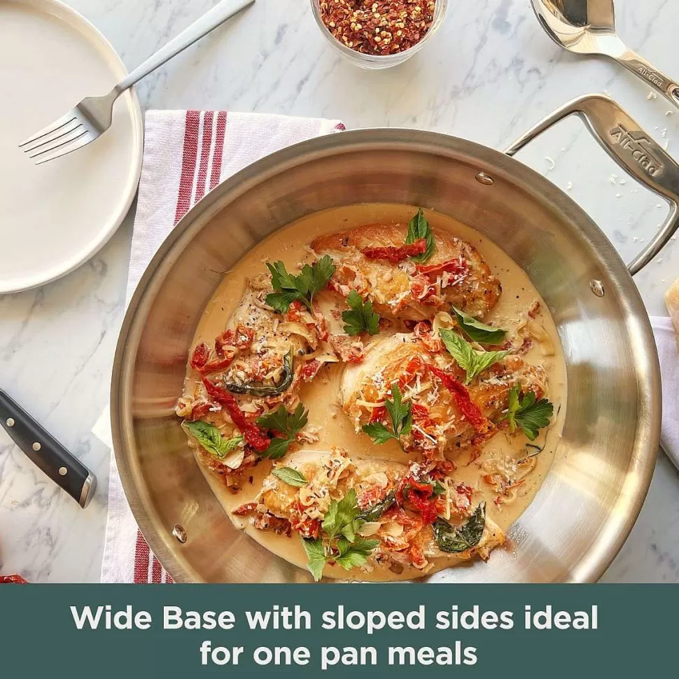 All-Clad Saute Pans<D5 Stainless Brushed 5-Ply Bonded Cookware, Weeknight Pan With Lid, 4 Quart