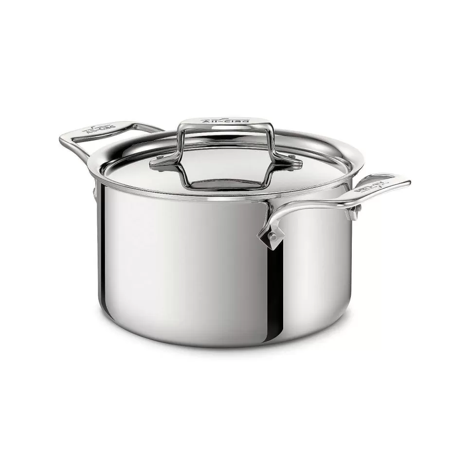 All-Clad Soups & Stockpots<D5 Stainless Polished 5-Ply Bonded Cookware, 4 Qt Pot With Lid