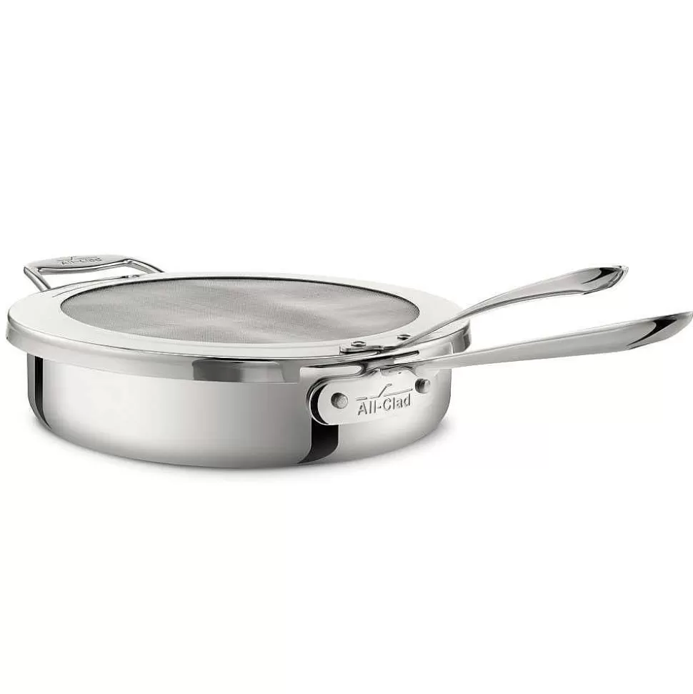 All-Clad Fry Pans & Skillets<D5 Stainless Polished 5-Ply Bonded Cookware, Chicken Fryer With Screen, 4 Quart