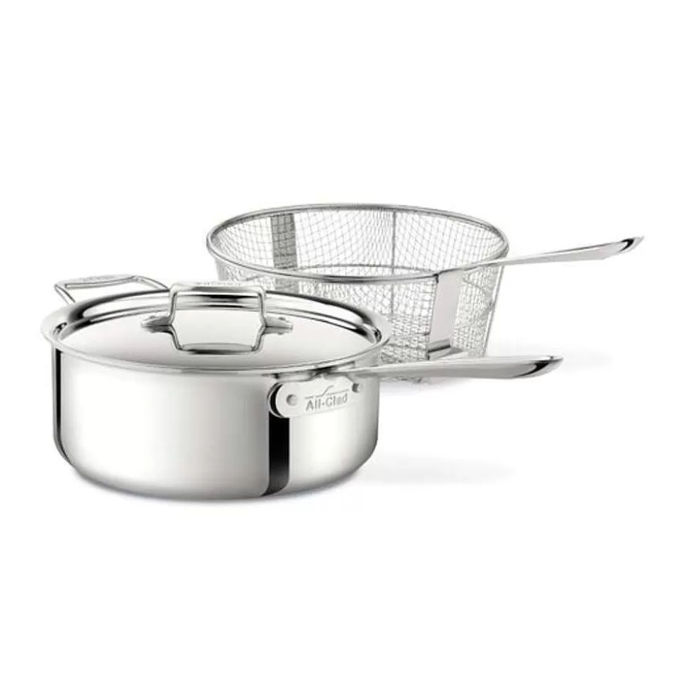 All-Clad Fry Pans & Skillets<D5 Stainless Polished 5-Ply Bonded Cookware, Deep Fryer Set With Lid And Basket, 6 Quart