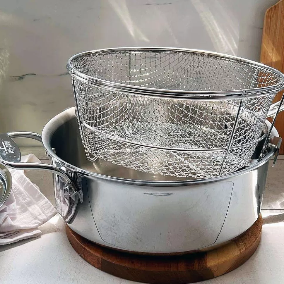 All-Clad Fry Pans & Skillets<D5 Stainless Polished 5-Ply Bonded Cookware, Deep Fryer Set With Lid And Basket, 6 Quart