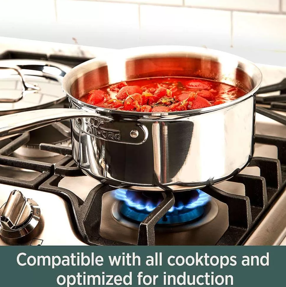 All-Clad Sauce Pans & Sauciers<D5 Stainless Polished 5-Ply Bonded Cookware, Sauce Pan With Lid, 2 Quart