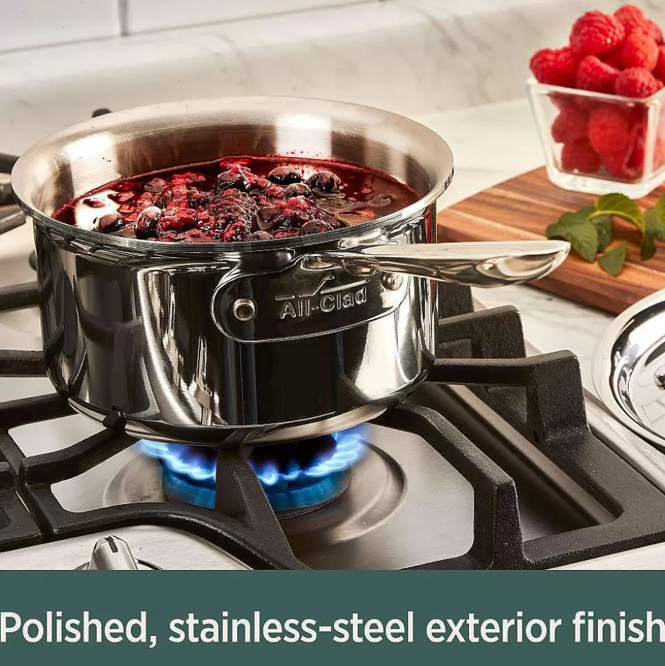 All-Clad Sauce Pans & Sauciers<D5 Stainless Polished 5-Ply Bonded Cookware, Sauce Pan With Lid, 2 Quart