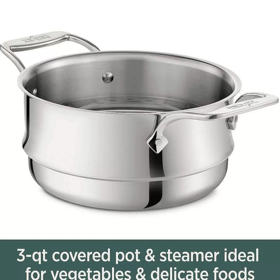 All-Clad Soups & Stockpots<D5 Stainless Polished 5-Ply Bonded Cookware, Steamer Set, 3 Quart