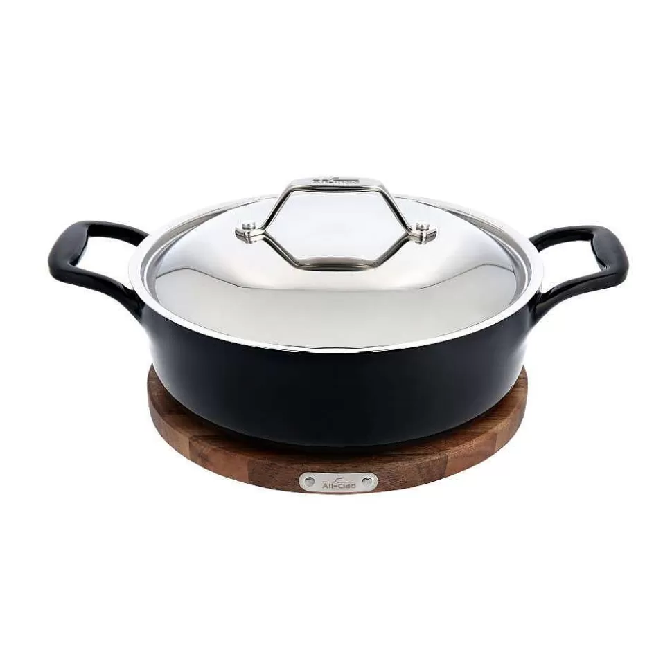 All-Clad Fry Pans & Skillets<Enameled Cast Iron, Braiser With Lid And Acacia Wood Trivet, 4 Quart