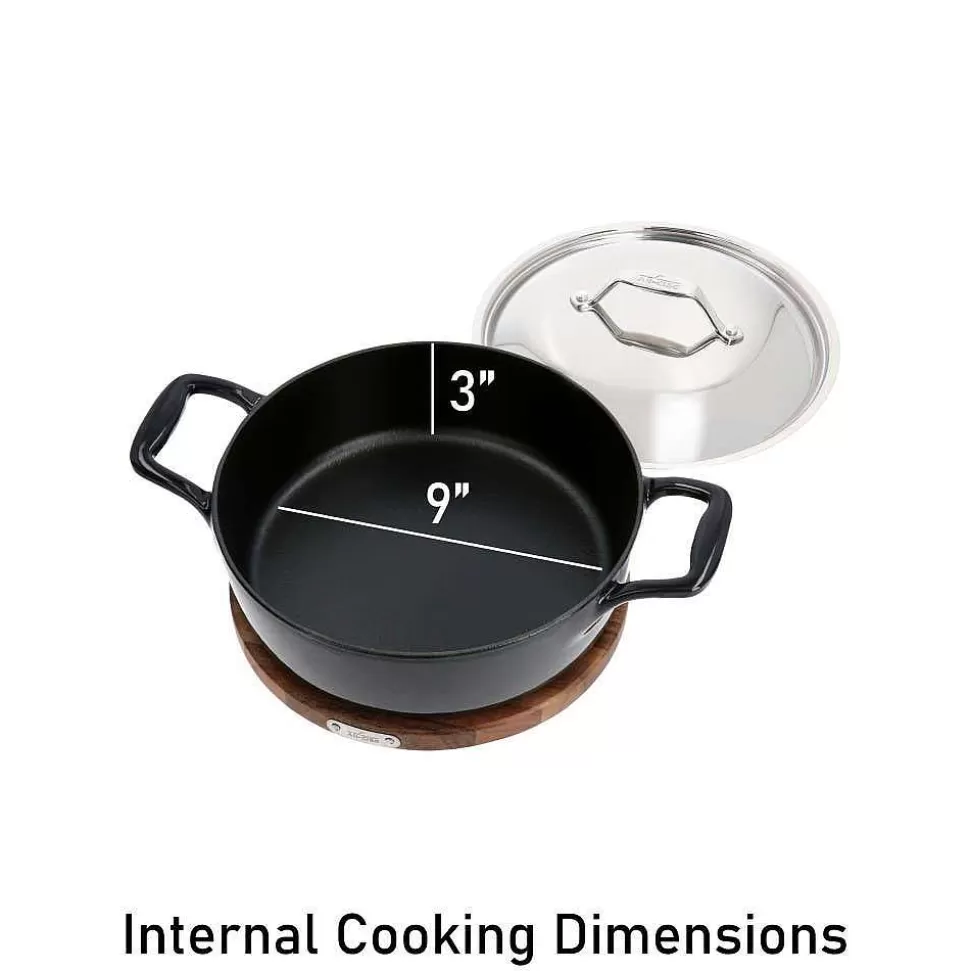 All-Clad Fry Pans & Skillets<Enameled Cast Iron, Braiser With Lid And Acacia Wood Trivet, 4 Quart