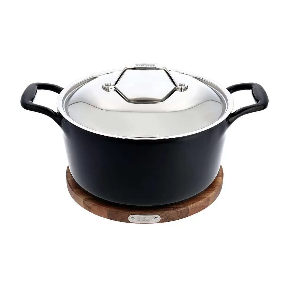 All-Clad Dutch Ovens<Enameled Cast Iron, Dutch Oven With Lid And Acacia Wood Trivet, 6 Quart