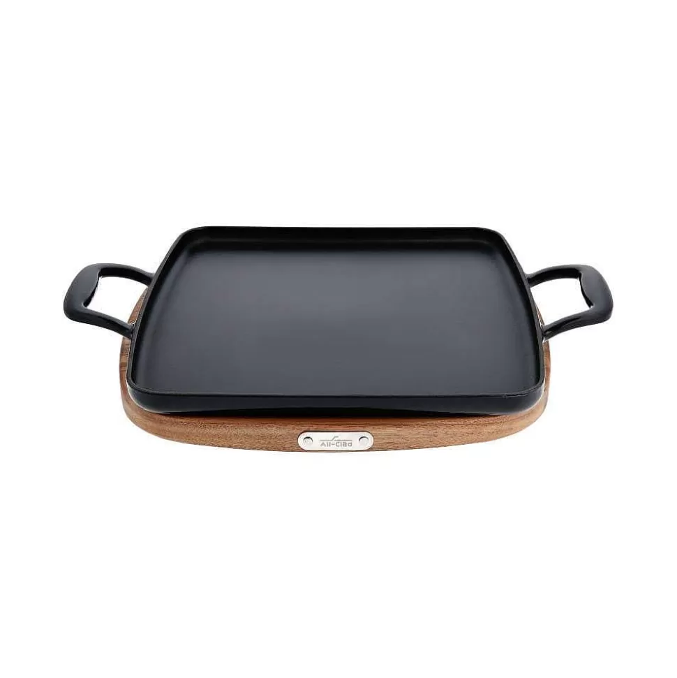All-Clad Griddle & Grill Pans<Enameled Cast Iron, Griddle With Acacia Wood Trivet, 11 Inch