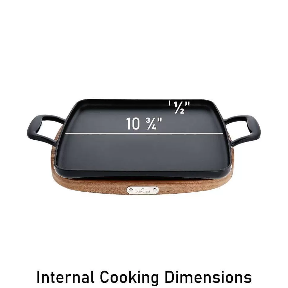 All-Clad Griddle & Grill Pans<Enameled Cast Iron, Griddle With Acacia Wood Trivet, 11 Inch