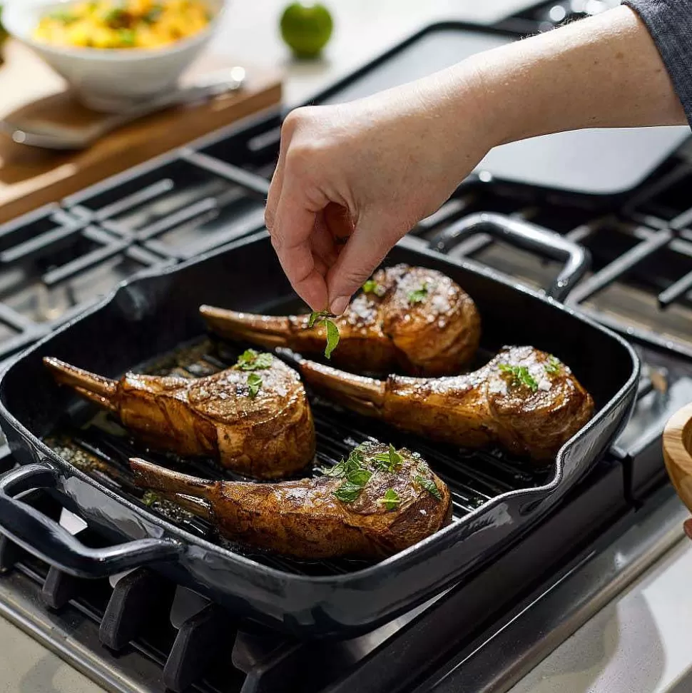 All-Clad Griddle & Grill Pans<Enameled Cast Iron, Grill Pan With Acacia Wood Trivet, 11 Inch
