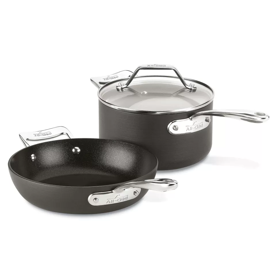 All-Clad Cookware Sets<Essentials Nonstick Cookware Set, 2 Piece Fry & Sauce Pan With Lid Set, 8.5 Inch & 2.5 Quart