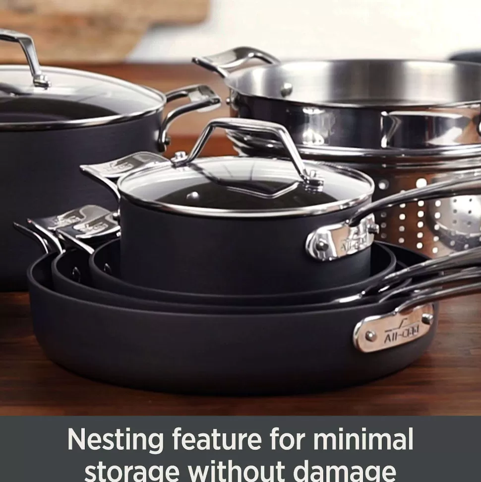 All-Clad Cookware Sets<Essentials Nonstick Cookware Set, 2 Piece Fry & Sauce Pan With Lid Set, 8.5 Inch & 2.5 Quart