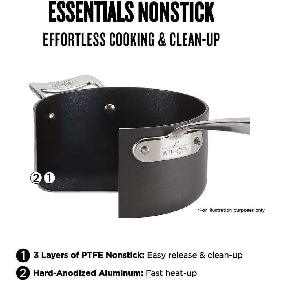 All-Clad Cookware Sets<Essentials Nonstick Cookware Set, 2 Piece Fry & Sauce Pan With Lid Set, 8.5 Inch & 2.5 Quart