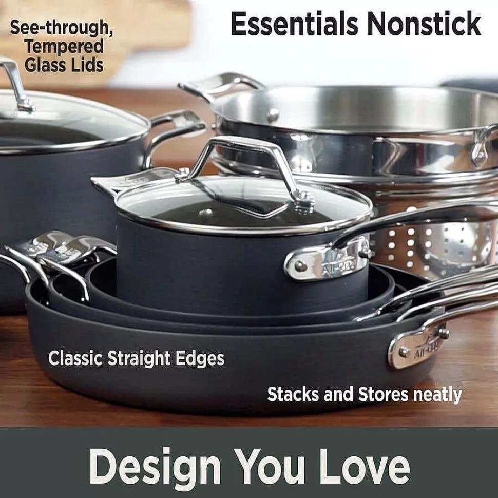 All-Clad Cookware Sets<Essentials Nonstick Cookware Set, 2 Piece Fry & Sauce Pan With Lid Set, 8.5 Inch & 2.5 Quart