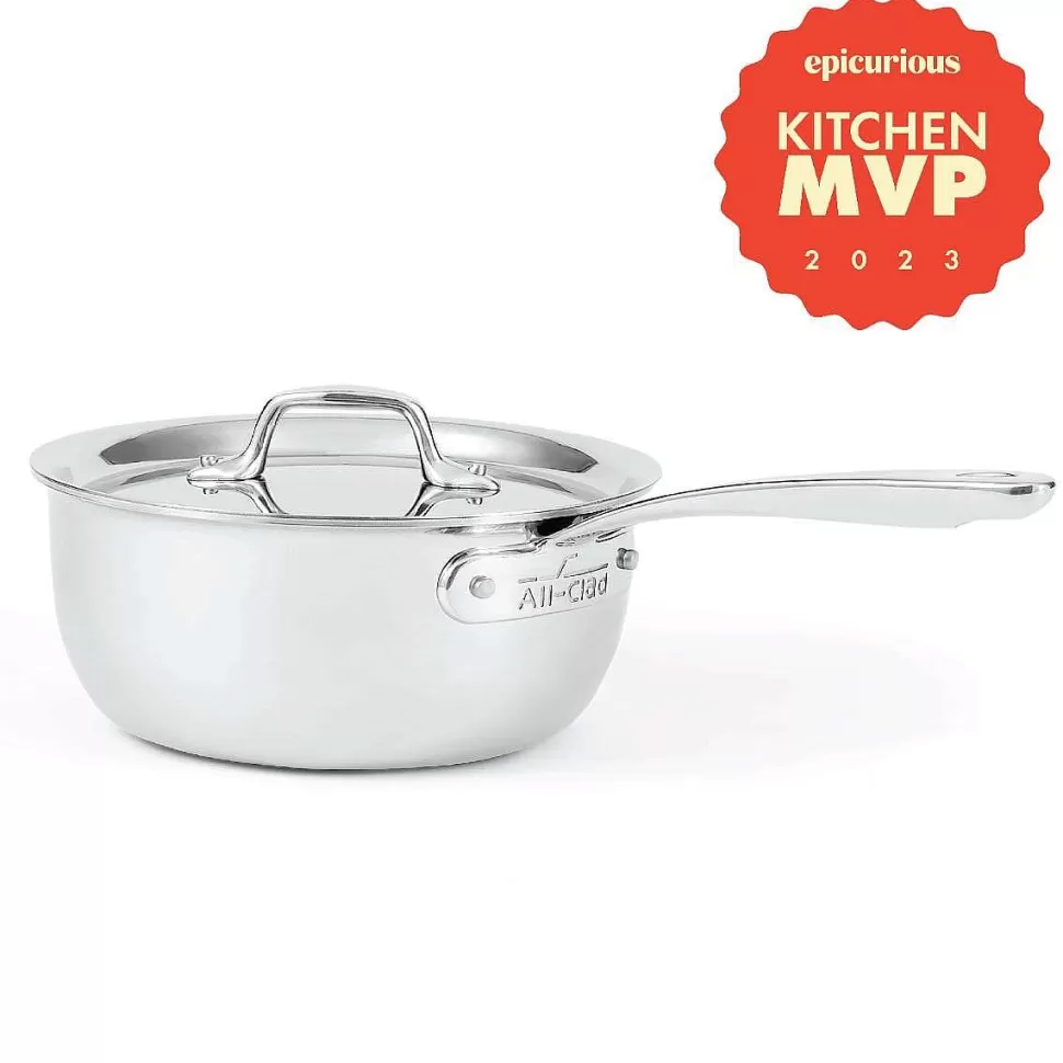 All-Clad Sauce Pans & Sauciers<G5® Graphite Core Stainless Steel 5-Ply Bonded Cookware, Saucier With Lid, 2.5 Quart