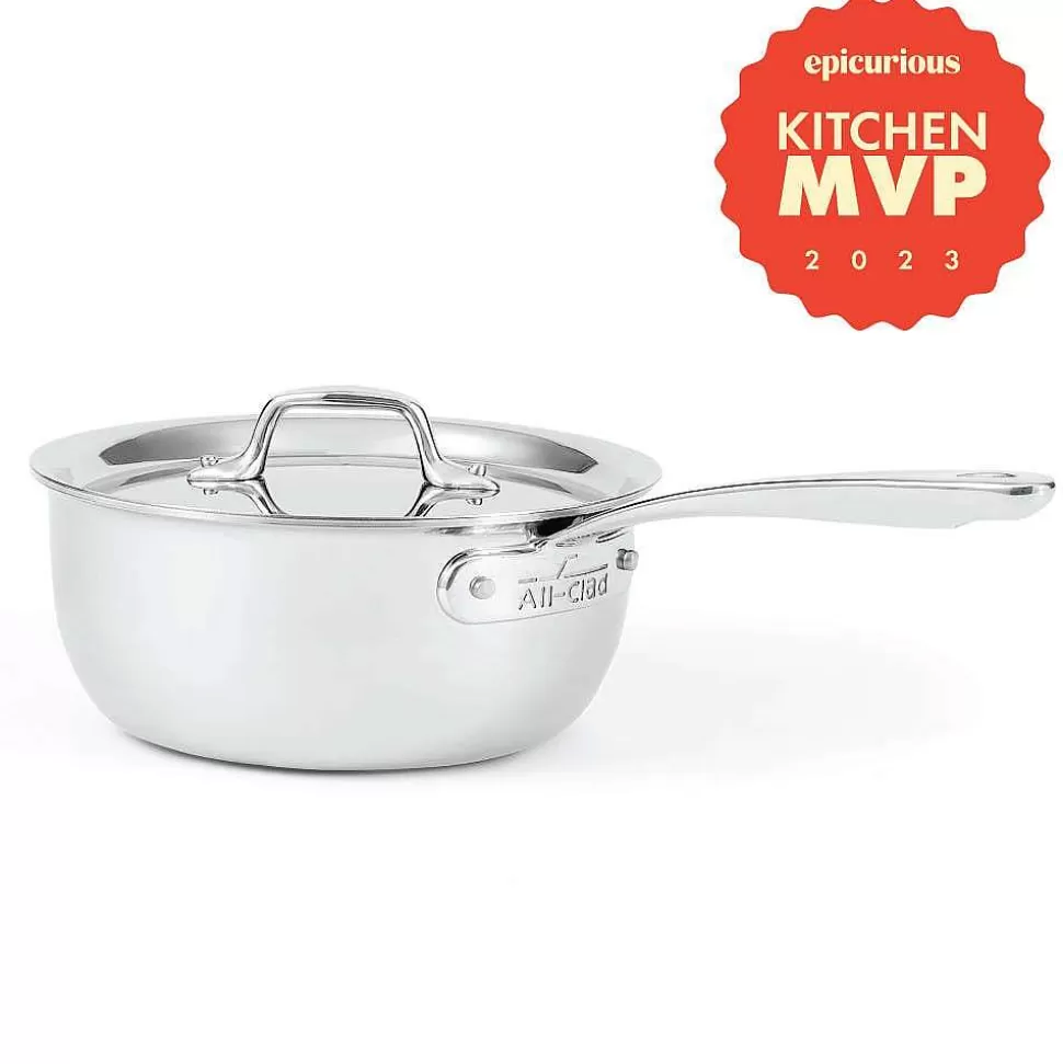 All-Clad Sauce Pans & Sauciers<G5® Graphite Core Stainless Steel 5-Ply Bonded Cookware, Saucier With Lid, 2.5 Quart