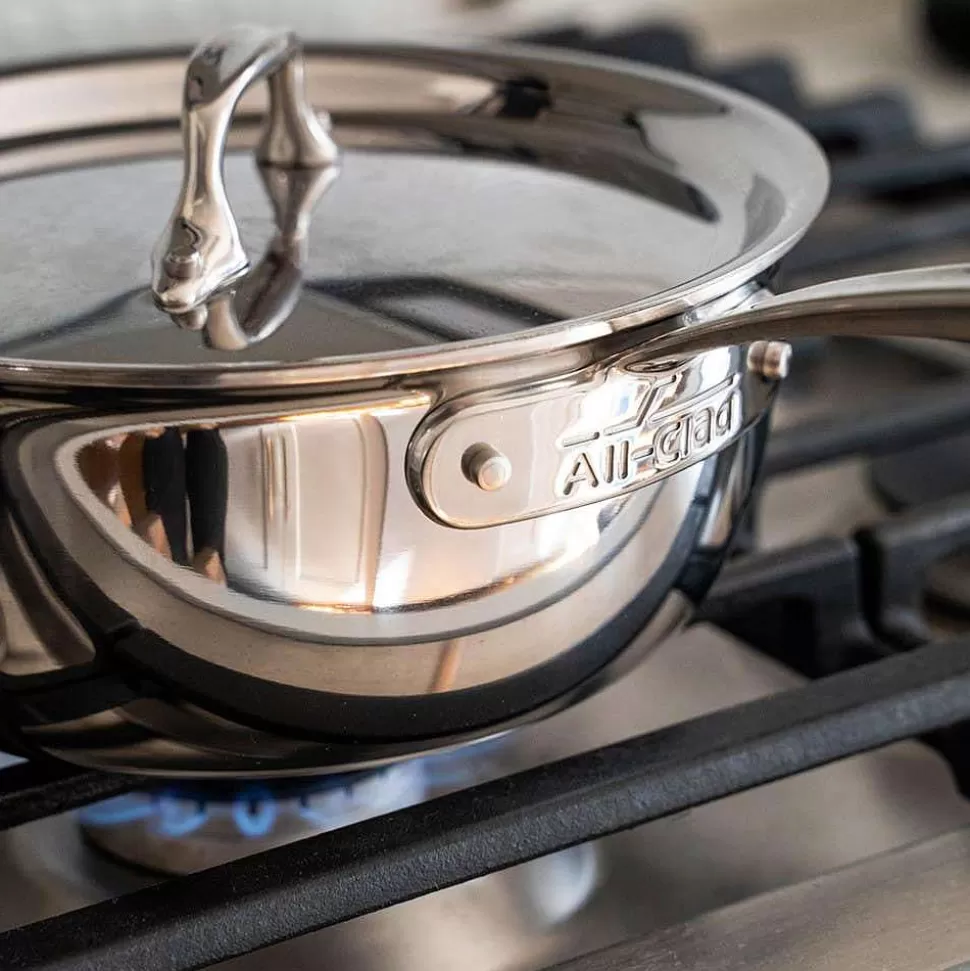 All-Clad Sauce Pans & Sauciers<G5® Graphite Core Stainless Steel 5-Ply Bonded Cookware, Saucier With Lid, 2.5 Quart