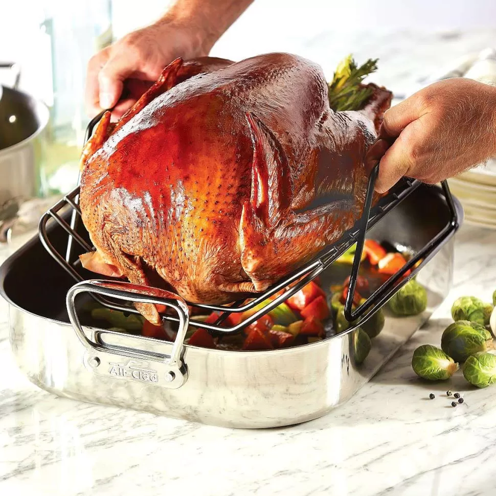 All-Clad Roasters<Gourmet Accessories, Large Stainless Steel Nonstick Roaster With Rack, 13 X 16 Inch