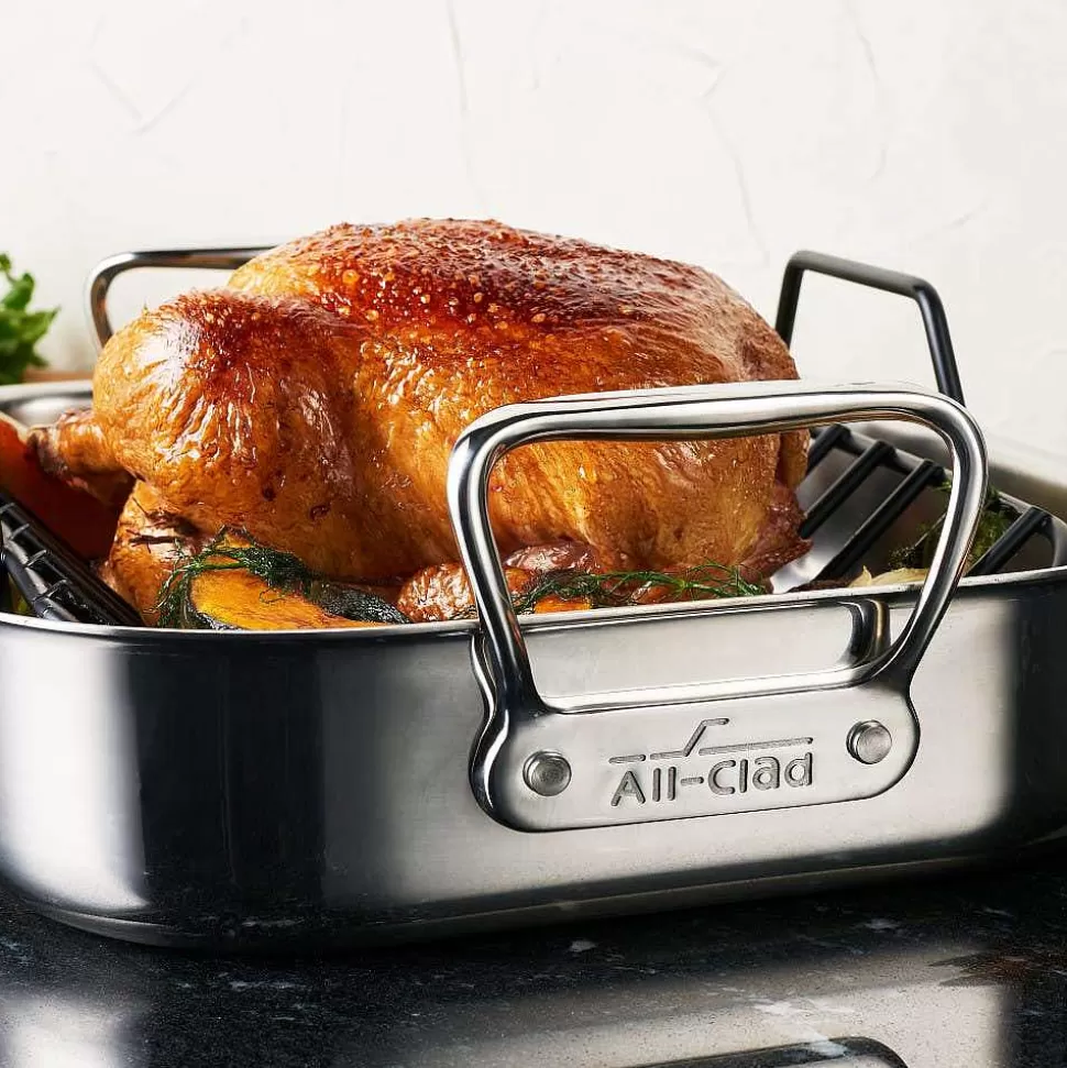 All-Clad Roasters<Gourmet Accessories, Large Stainless Steel Roaster With Rack, 13 X 16 Inch