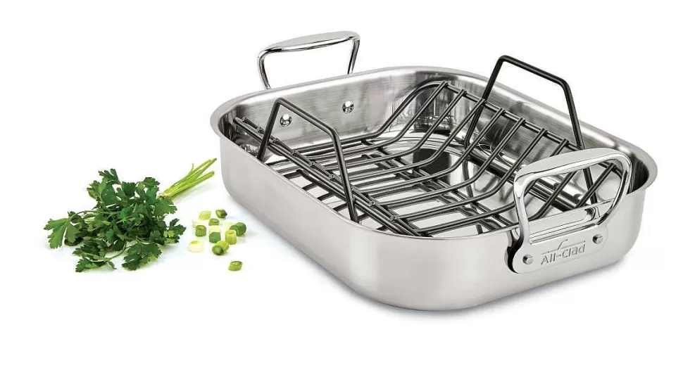 All-Clad Roasters<Gourmet Accessories, Small Stainless Steel Roaster With Rack, 11 X 14 Inch