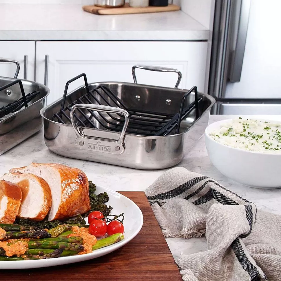 All-Clad Roasters<Gourmet Accessories, Small Stainless Steel Roaster With Rack, 11 X 14 Inch