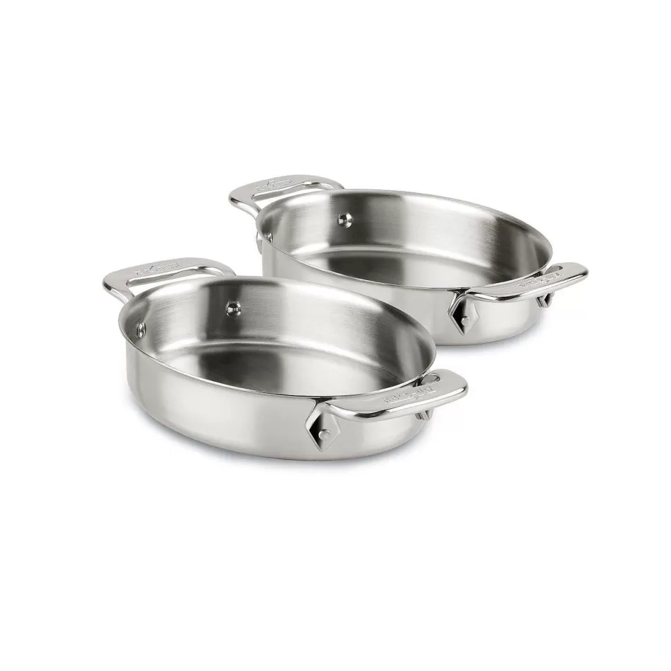 All-Clad Specialty Cookware<Gourmet Accessories, Stainless Steel Mini Oval Bakers 2-Piece Set, 7 Inch