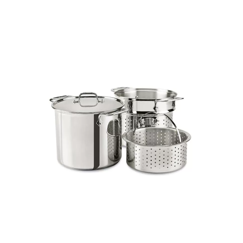 All-Clad Specialty Cookware<Gourmet Accessories, Stainless Steel Multi-Pot With Lid, Perforated Insert And Steaming Insert, 8 Quart
