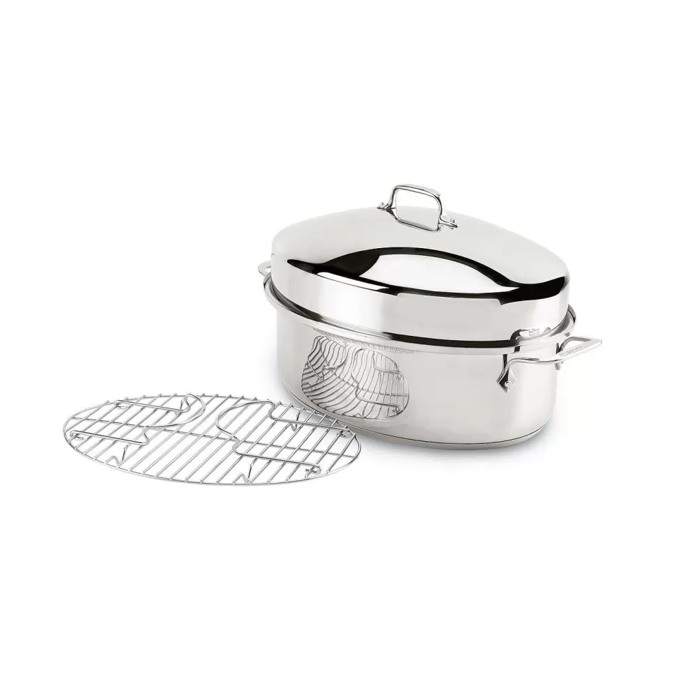 All-Clad Roasters<Gourmet Accessories, Stainless Steel Oval Roaster Roaster With Lid And Flat Rack, 19 X 12 X 10 Inch