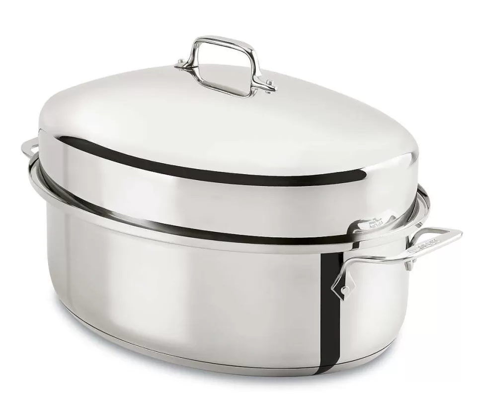All-Clad Roasters<Gourmet Accessories, Stainless Steel Oval Roaster Roaster With Lid And Flat Rack, 19 X 12 X 10 Inch