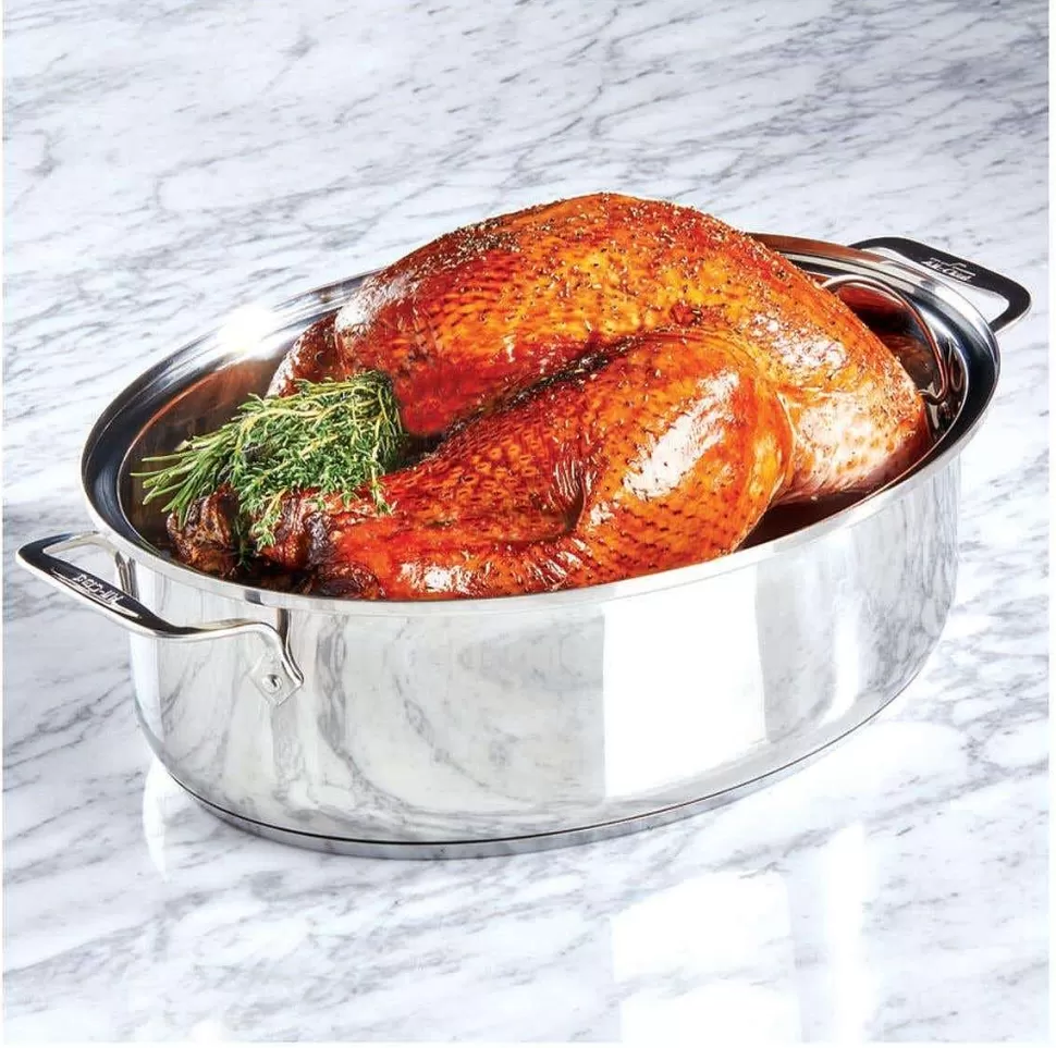 All-Clad Roasters<Gourmet Accessories, Stainless Steel Oval Roaster Roaster With Lid And Flat Rack, 19 X 12 X 10 Inch