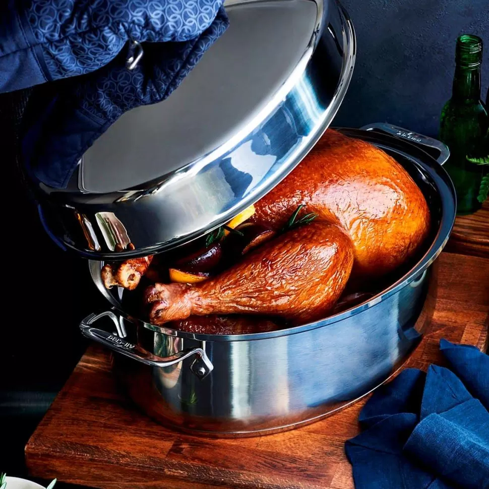 All-Clad Roasters<Gourmet Accessories, Stainless Steel Oval Roaster Roaster With Lid And Flat Rack, 19 X 12 X 10 Inch