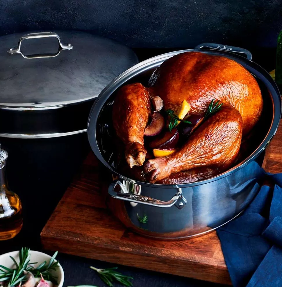 All-Clad Roasters<Gourmet Accessories, Stainless Steel Oval Roaster Roaster With Lid And Flat Rack, 19 X 12 X 10 Inch