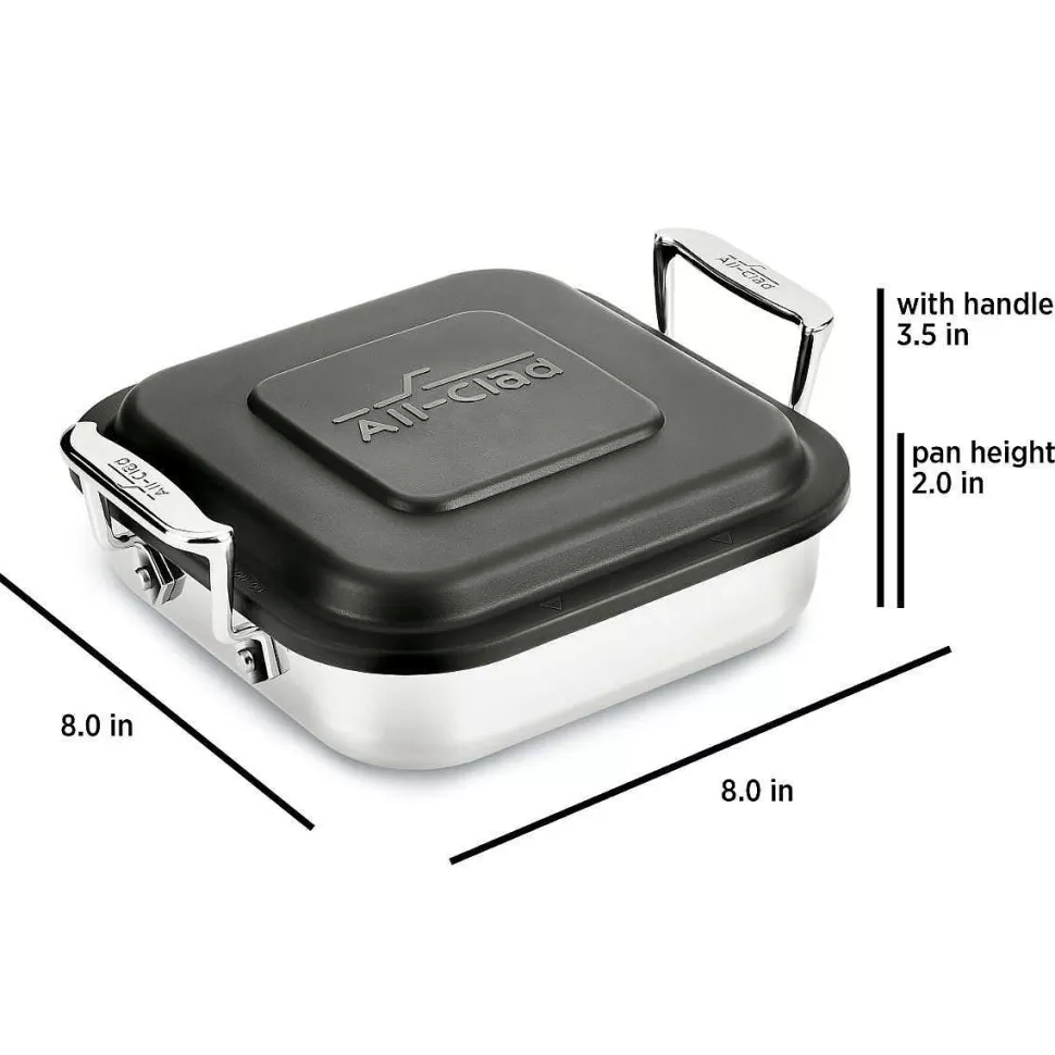 All-Clad Specialty Cookware<Gourmet Accessories, Stainless Steel Square Baker With Lid, 8 Inch