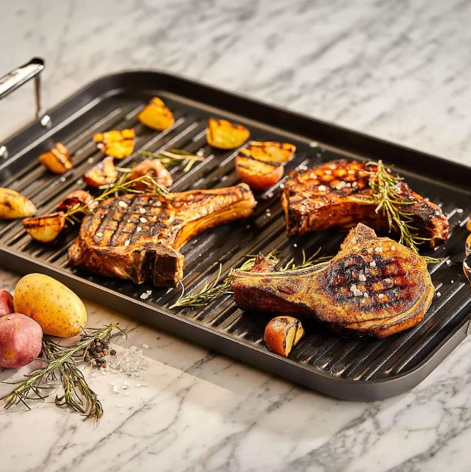 All-Clad Griddle & Grill Pans<Ha1 Hard Anodized Nonstick Cookware, Double-Burner Grill, 13 X 20 Inch