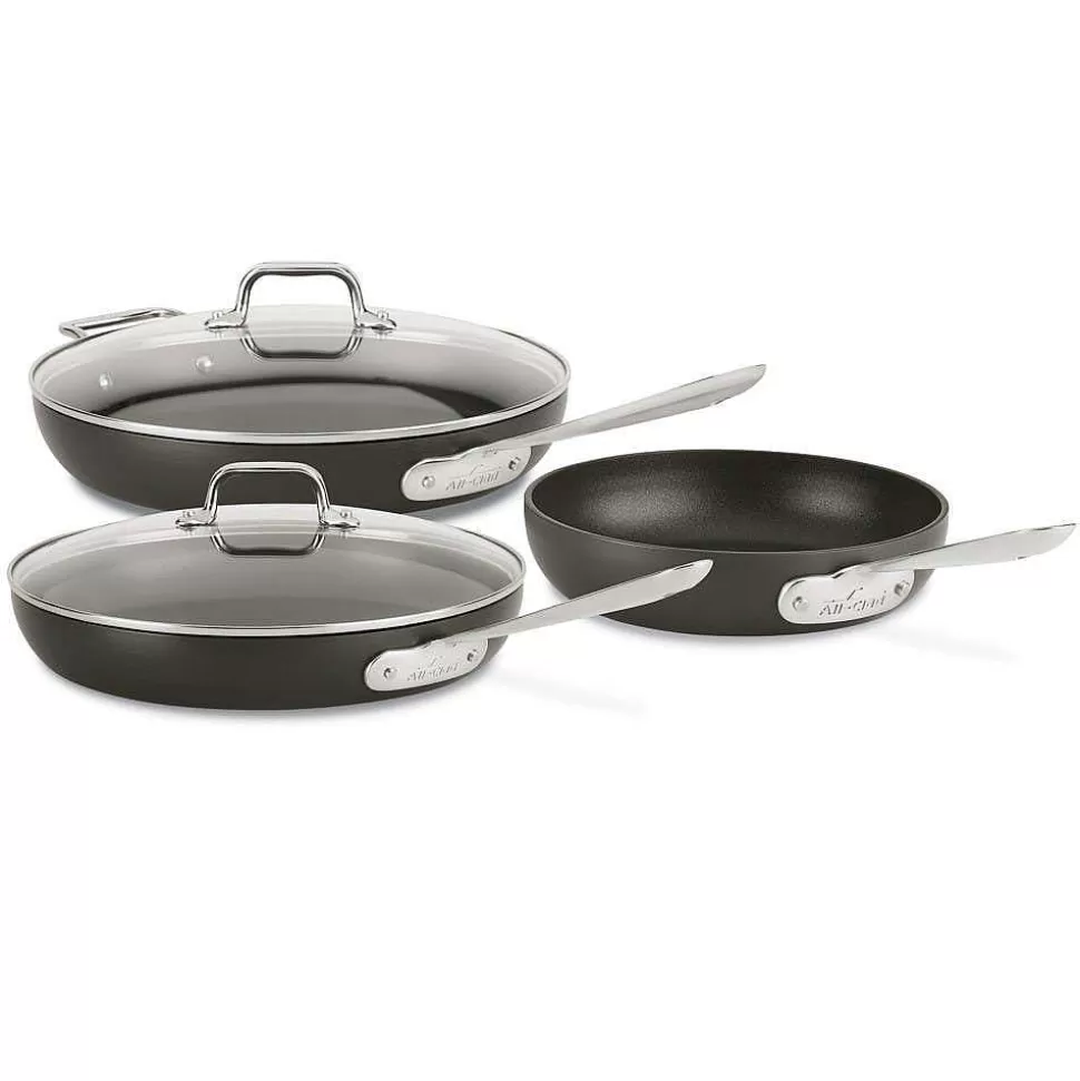 All-Clad Cookware Sets<Ha1 Hard Anodized Nonstick Cookware, Fry Pan Set, 8 Inch, 10 Inch With Lid, 12 Inch With Lid