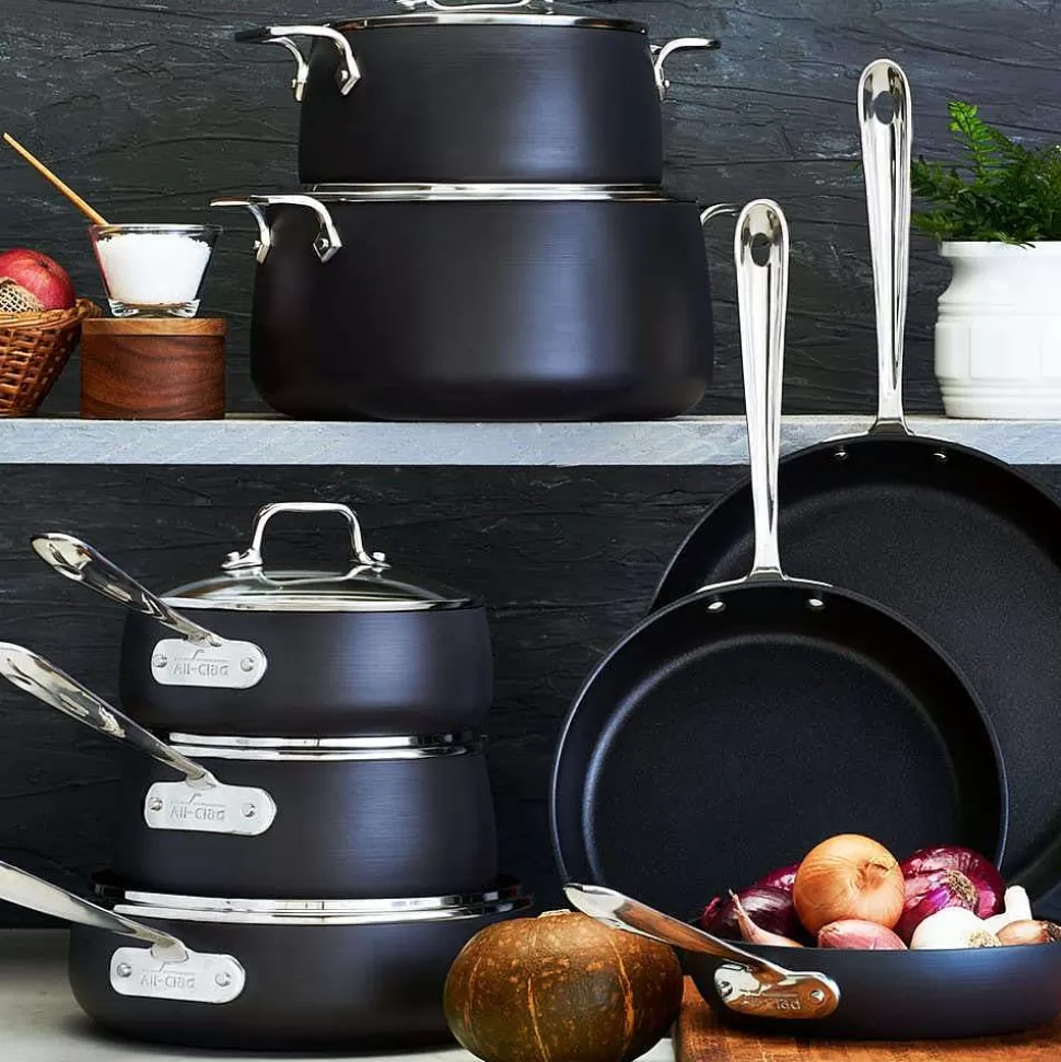 All-Clad Cookware Sets<Ha1 Hard Anodized Nonstick Cookware, Fry Pan Set, 8 Inch, 10 Inch With Lid, 12 Inch With Lid